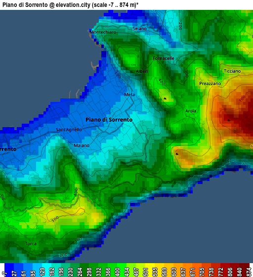 Piano di Sorrento elevation map