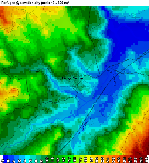 Perfugas elevation map