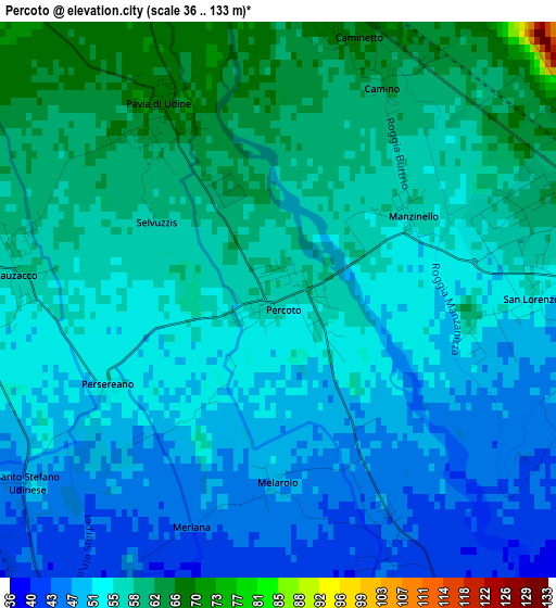 Percoto elevation map