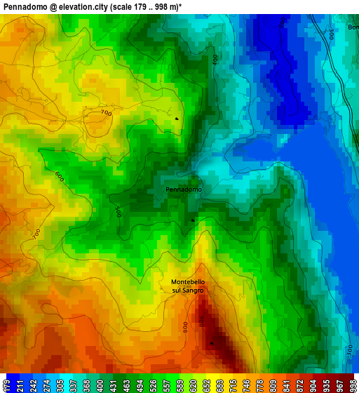 Pennadomo elevation map