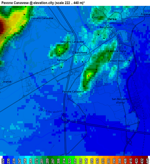 Pavone Canavese elevation map