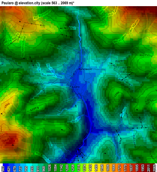 Paularo elevation map