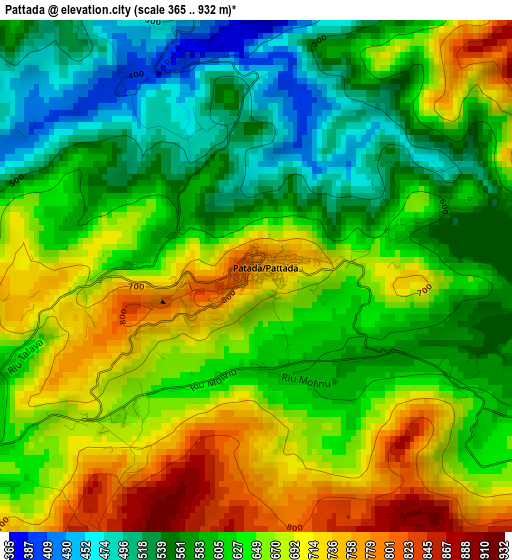 Pattada elevation map