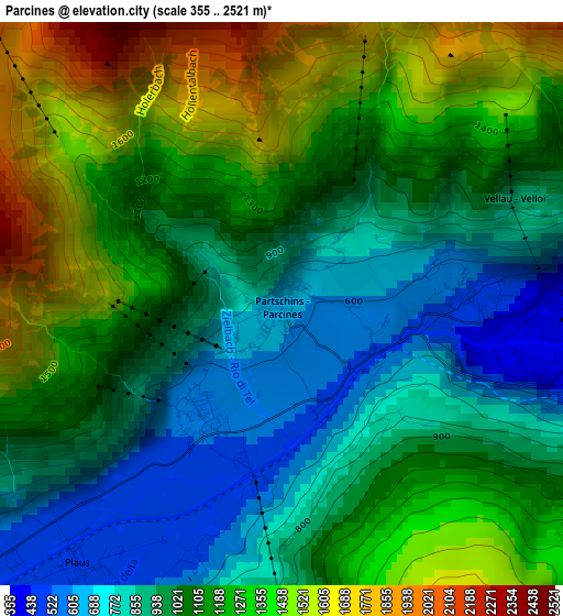 Parcines elevation map