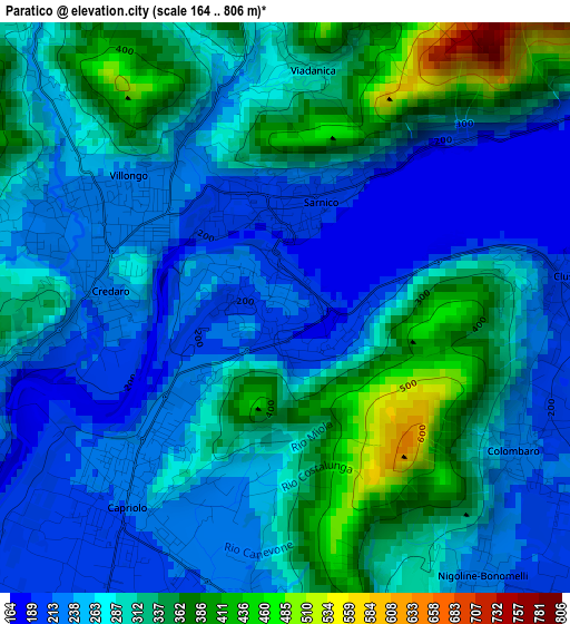 Paratico elevation map