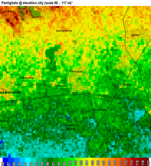 Pantigliate elevation map