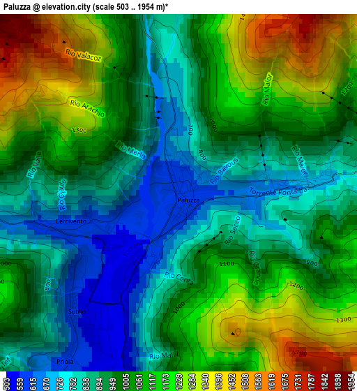 Paluzza elevation map