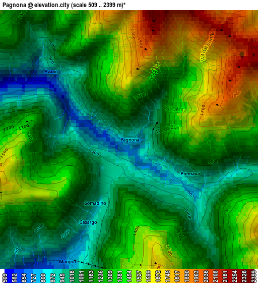 Pagnona elevation map