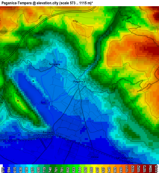 Paganica-Tempera elevation map