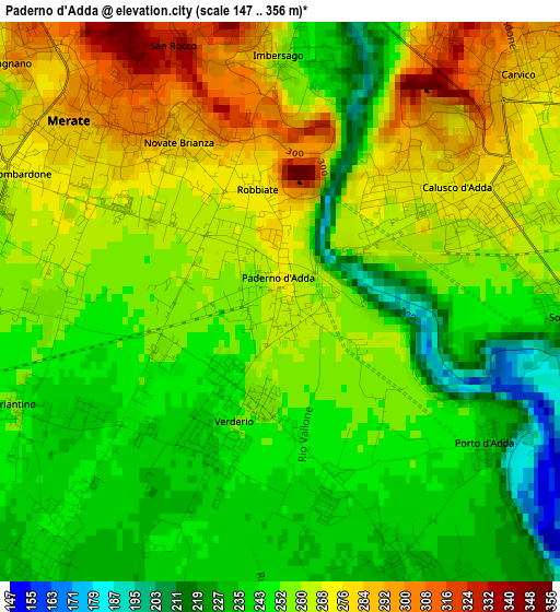 Paderno d'Adda elevation map