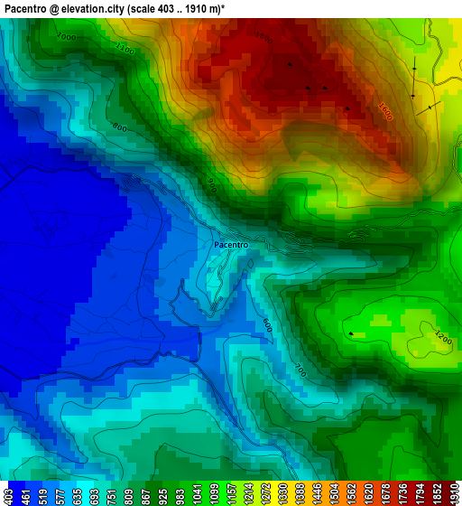 Pacentro elevation map