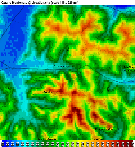 Ozzano Monferrato elevation map