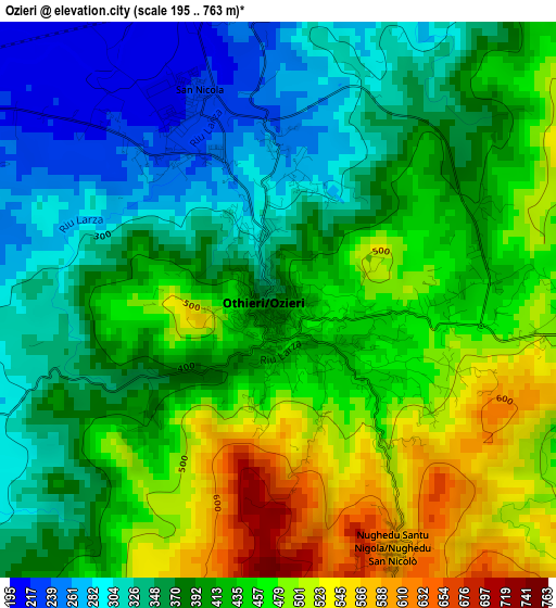 Ozieri elevation map