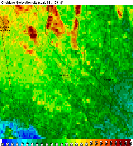 Ottobiano elevation map