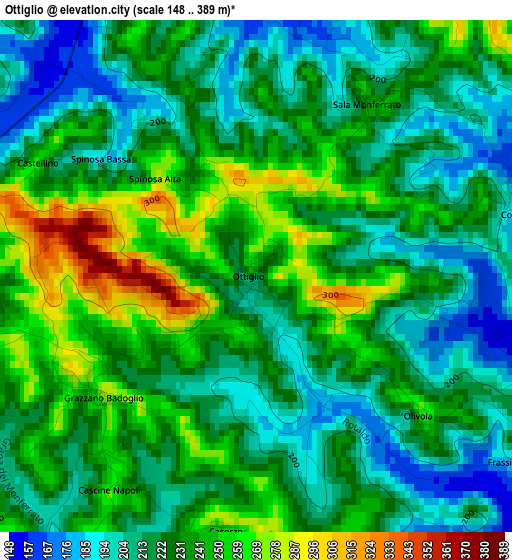 Ottiglio elevation map