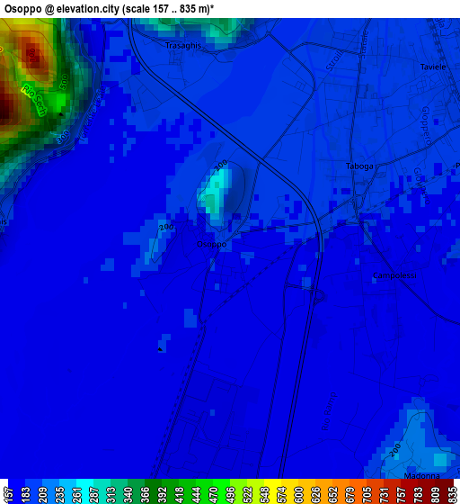 Osoppo elevation map