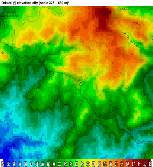 Ortueri elevation map