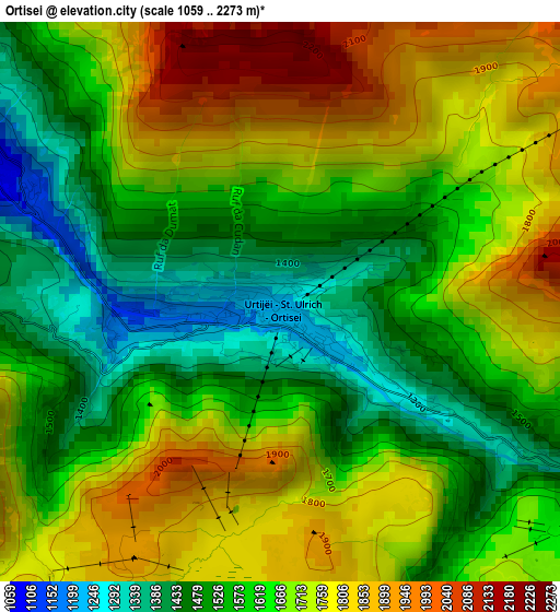 Ortisei elevation map