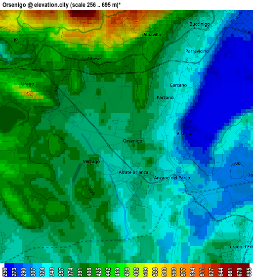 Orsenigo elevation map