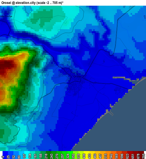 Orosei elevation map