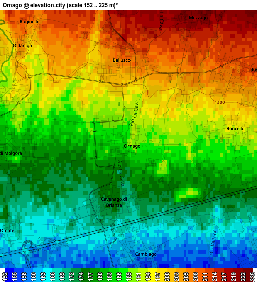 Ornago elevation map