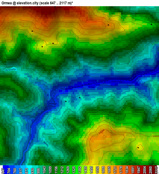 Ormea elevation map