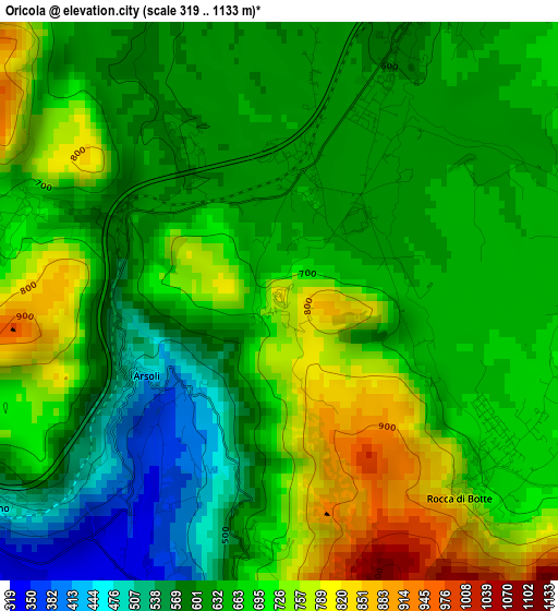 Oricola elevation map