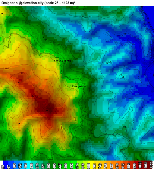 Omignano elevation map