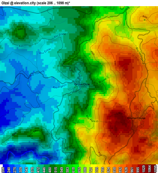 Olzai elevation map