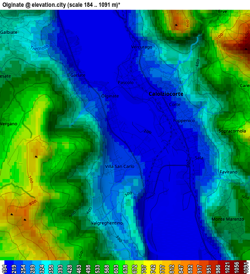 Olginate elevation map