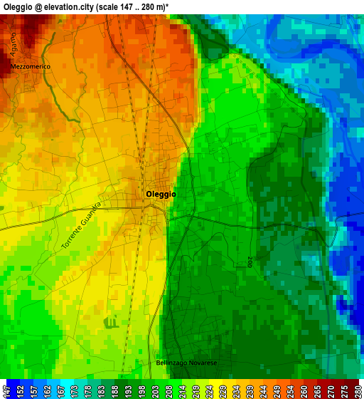 Oleggio elevation map