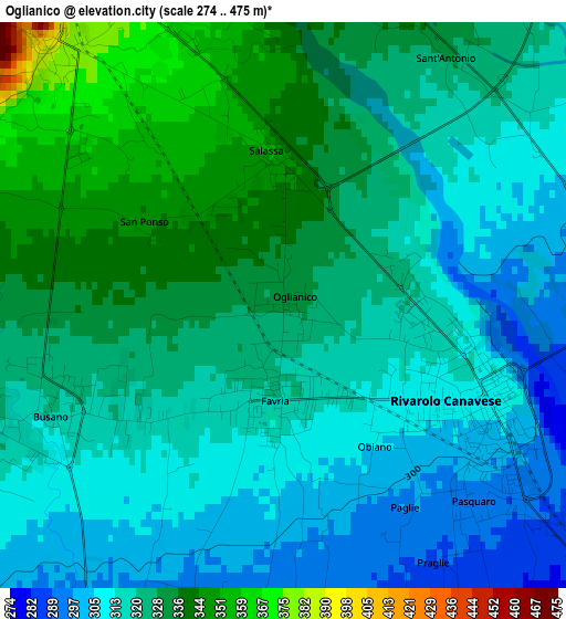 Oglianico elevation map