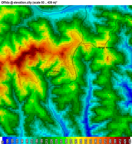 Offida elevation map