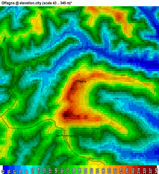Offagna elevation map