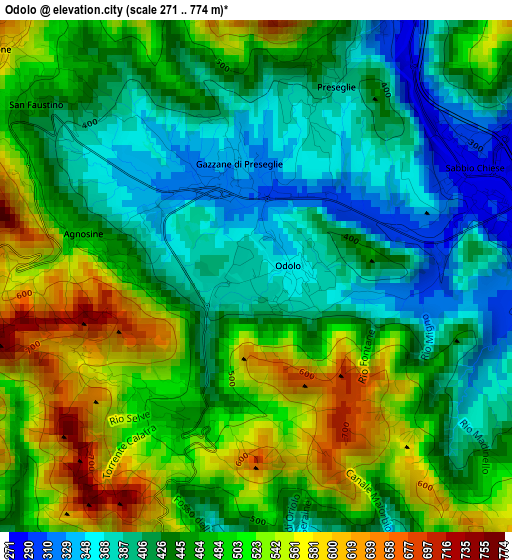 Odolo elevation map