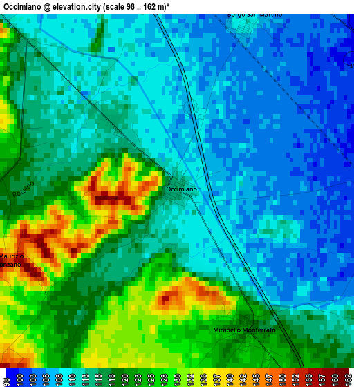 Occimiano elevation map