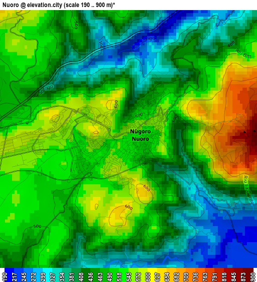 Nuoro elevation map