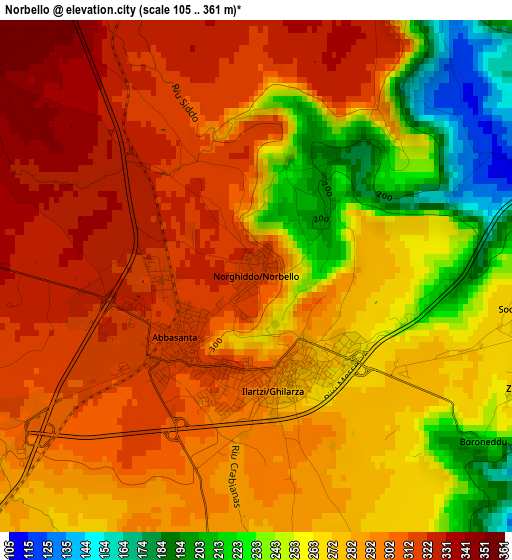 Norbello elevation map