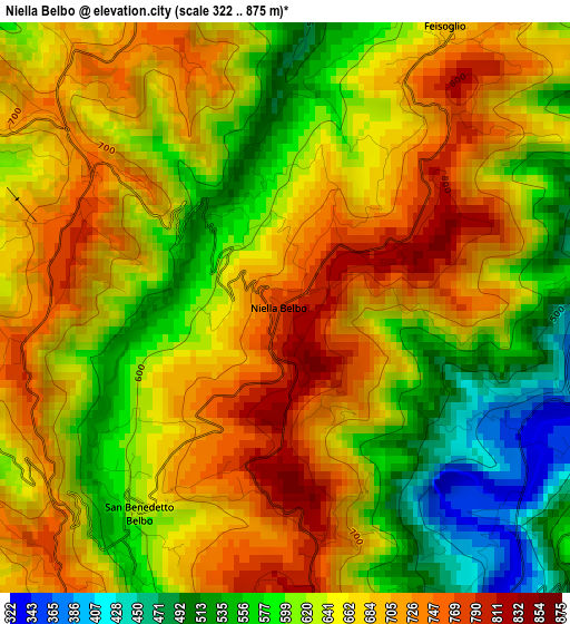 Niella Belbo elevation map