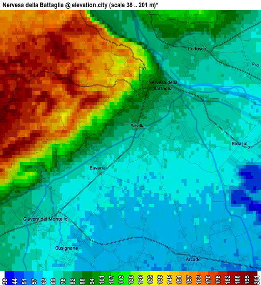 Nervesa della Battaglia elevation map