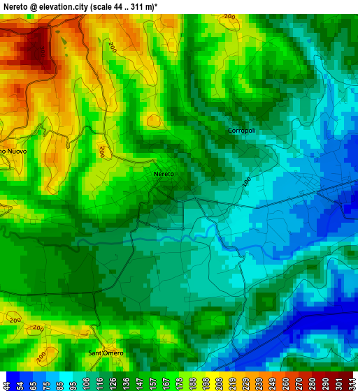 Nereto elevation map