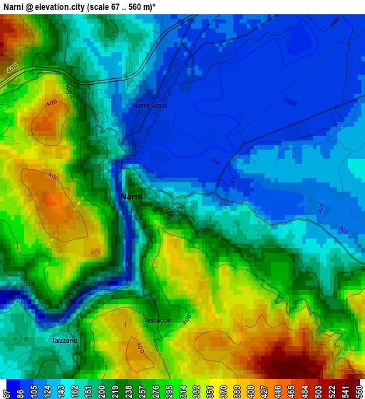 Narni elevation map