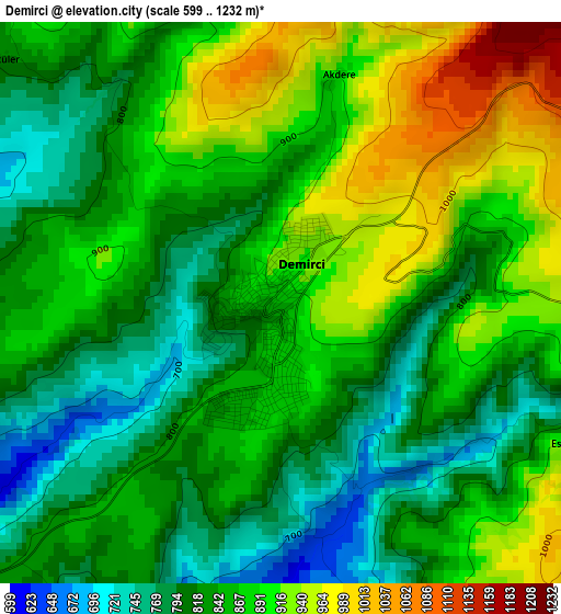 Demirci elevation map