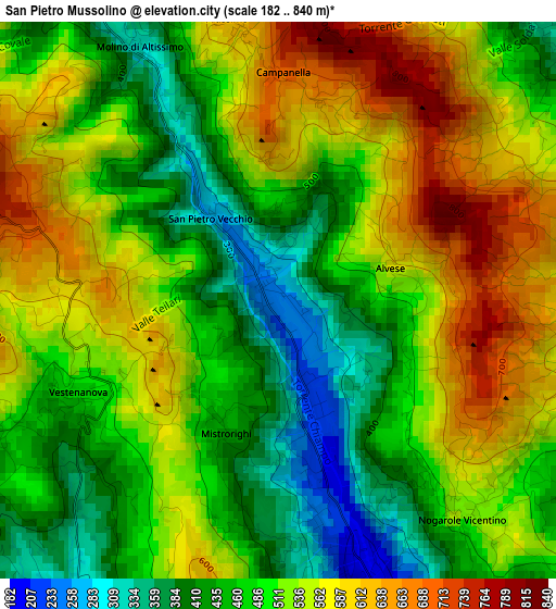 San Pietro Mussolino elevation map