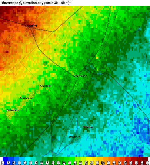 Mozzecane elevation map