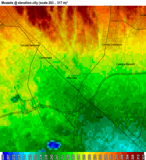 Mozzate elevation map