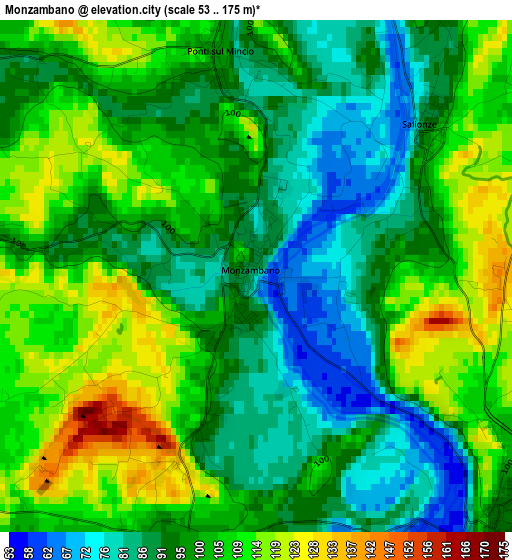 Monzambano elevation map