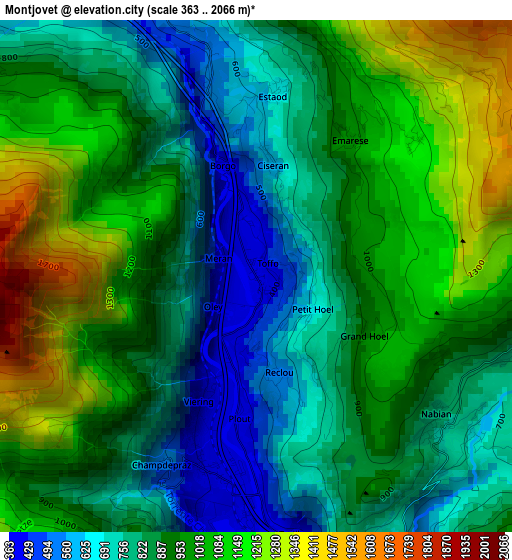 Montjovet elevation map