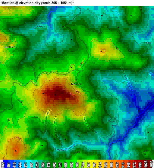 Montieri elevation map