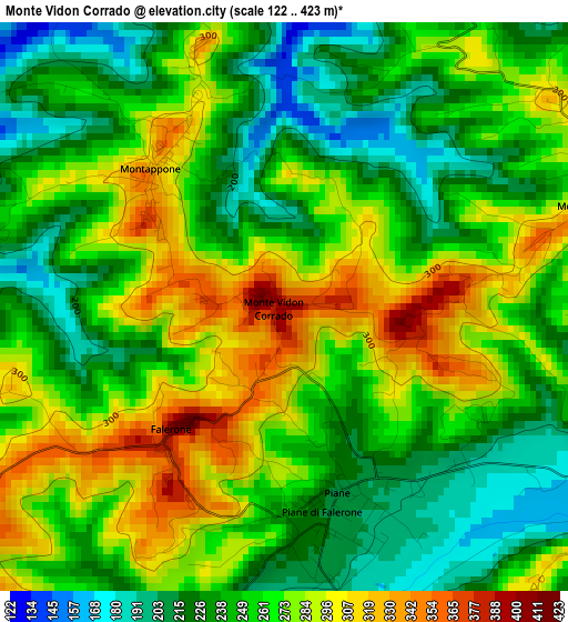 Monte Vidon Corrado elevation map